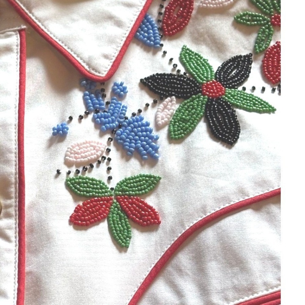 Lauren Ralph Lauren Western Shirt White Beaded Embroidered Pearl Snap Petite L - Picture 4 of 16